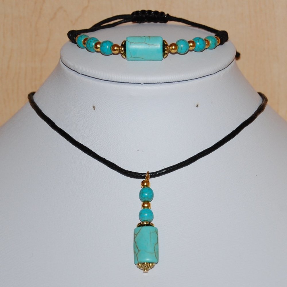 Set 2 Pcs Turquoise Necklace and Bracelet,Blue Necklace and Bracelet Set